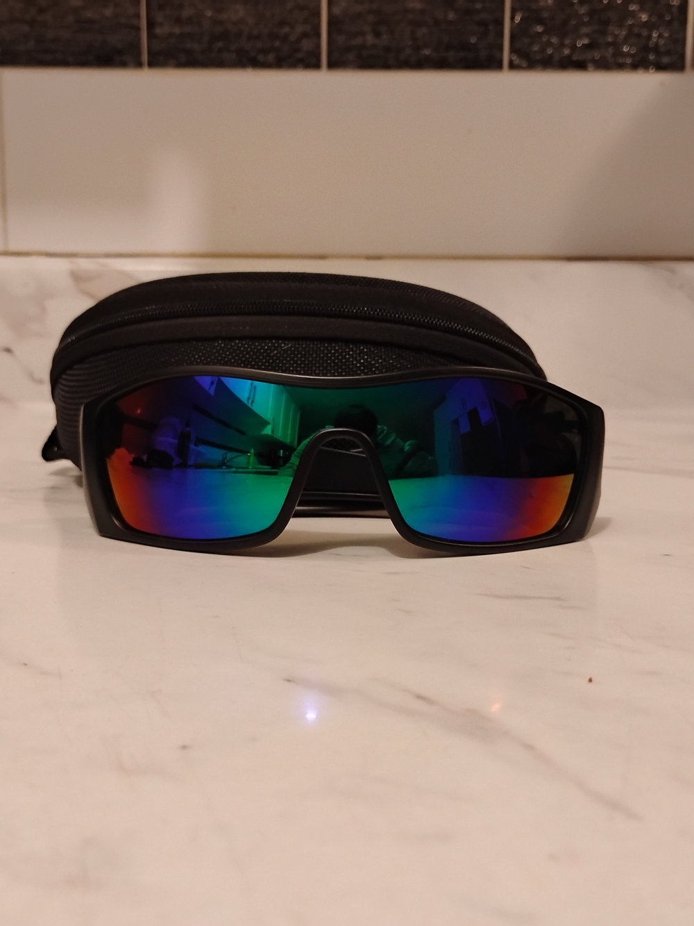 Oakley Wraparound Sunglasses with Rainbow Mirrored Lenses